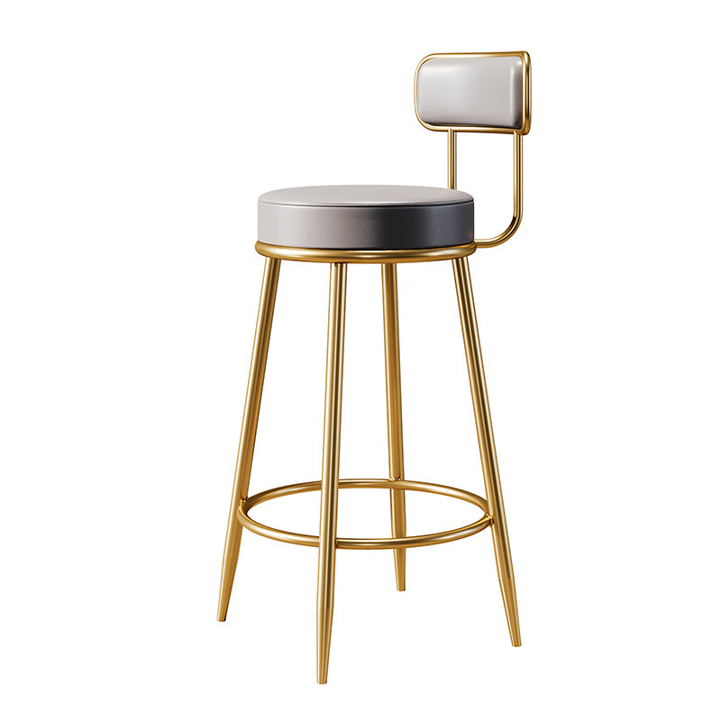 Glam Armless Backrest Counter Stool Iron Counter Stool with Cushion and Pedal Light Gray 1 Piece Clearhalo 'Bar Furniture' 'Bar Stools' 'bar_stools' 'furn' 'furn_bar_stools' 'Furniture' 'Kitchen & Dining Furniture' 6580116