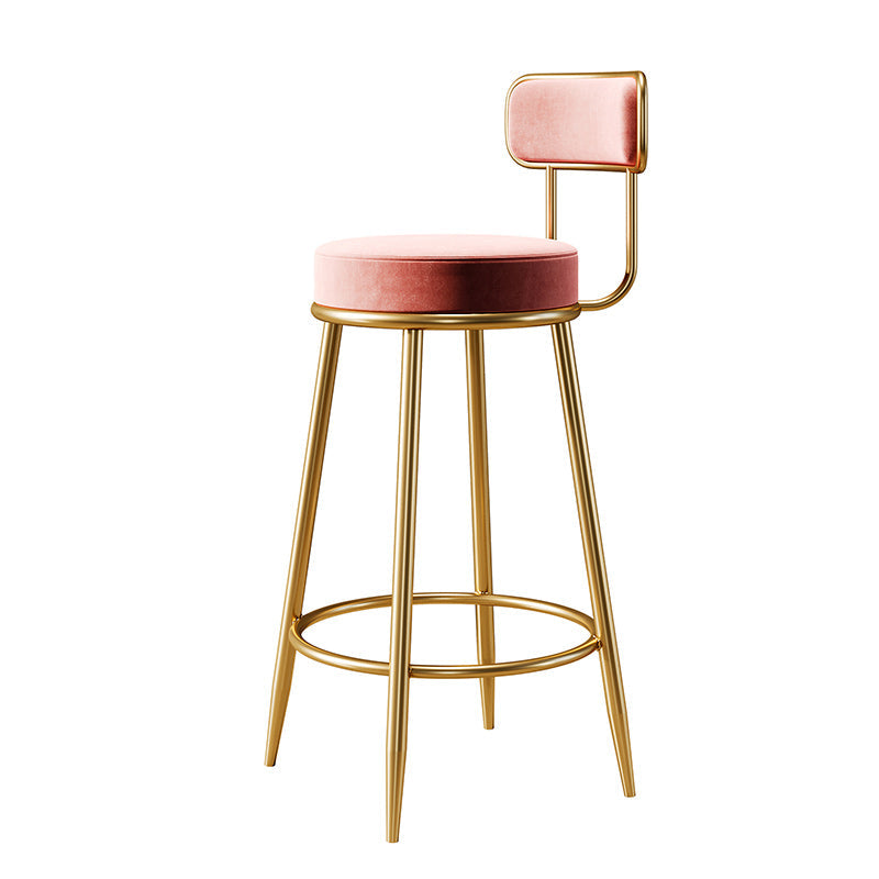 Glam Armless Backrest Counter Stool Iron Counter Stool with Cushion and Pedal Pink 1 Piece Clearhalo 'Bar Furniture' 'Bar Stools' 'bar_stools' 'furn' 'furn_bar_stools' 'Furniture' 'Kitchen & Dining Furniture' 6580127