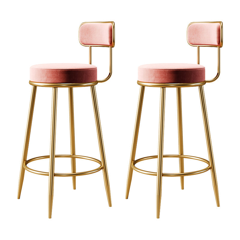 Glam Armless Backrest Counter Stool Iron Counter Stool with Cushion and Pedal Pink 2 Piece Set Clearhalo 'Bar Furniture' 'Bar Stools' 'bar_stools' 'furn' 'furn_bar_stools' 'Furniture' 'Kitchen & Dining Furniture' 6580128