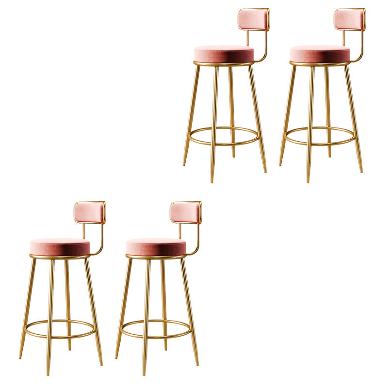 Glam Armless Backrest Counter Stool Iron Counter Stool with Cushion and Pedal Pink 4 Piece Set Clearhalo 'Bar Furniture' 'Bar Stools' 'bar_stools' 'furn' 'furn_bar_stools' 'Furniture' 'Kitchen & Dining Furniture' 6580129