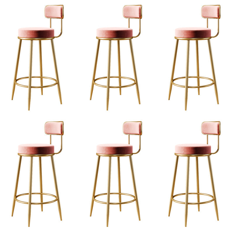 Glam Armless Backrest Counter Stool Iron Counter Stool with Cushion and Pedal Pink 6 Piece Set Clearhalo 'Bar Furniture' 'Bar Stools' 'bar_stools' 'furn' 'furn_bar_stools' 'Furniture' 'Kitchen & Dining Furniture' 6580130