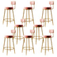 Glam Armless Backrest Counter Stool Iron Counter Stool with Cushion and Pedal Pink 8 Piece Set Clearhalo 'Bar Furniture' 'Bar Stools' 'bar_stools' 'furn' 'furn_bar_stools' 'Furniture' 'Kitchen & Dining Furniture' 6580131