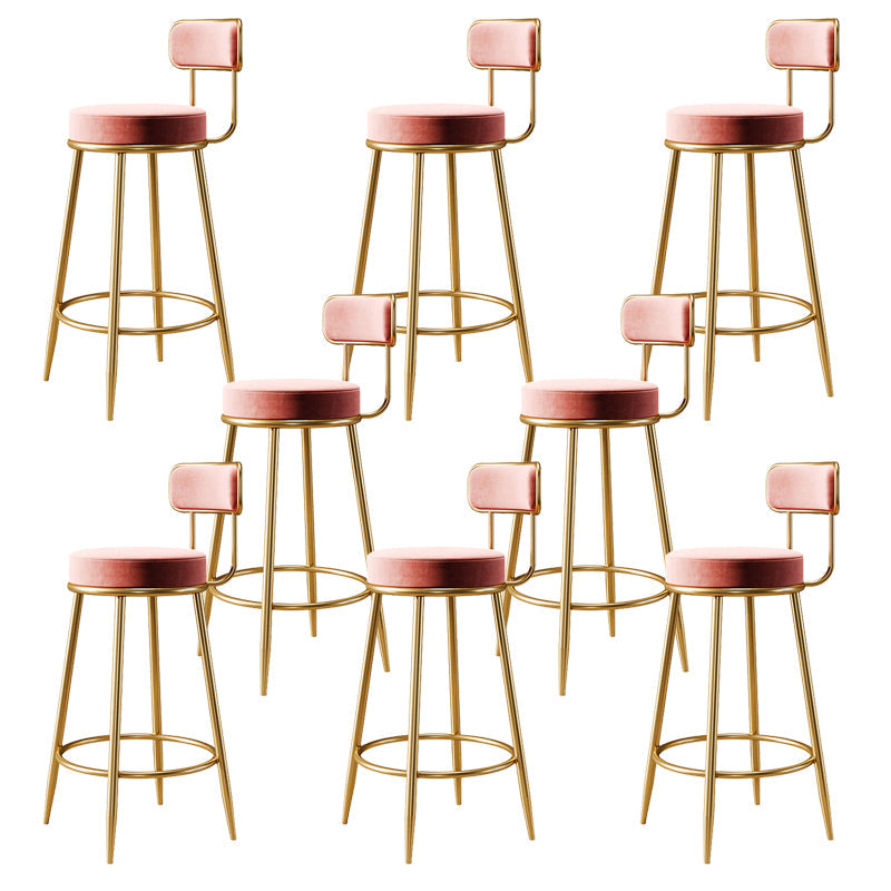 Glam Armless Backrest Counter Stool Iron Counter Stool with Cushion and Pedal Pink 8 Piece Set Clearhalo 'Bar Furniture' 'Bar Stools' 'bar_stools' 'furn' 'furn_bar_stools' 'Furniture' 'Kitchen & Dining Furniture' 6580131