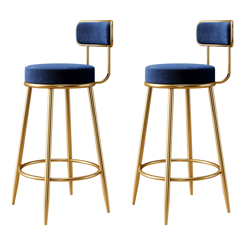 Glam Armless Backrest Counter Stool Iron Counter Stool with Cushion and Pedal Blue 2 Piece Set Clearhalo 'Bar Furniture' 'Bar Stools' 'bar_stools' 'furn' 'furn_bar_stools' 'Furniture' 'Kitchen & Dining Furniture' 6580133