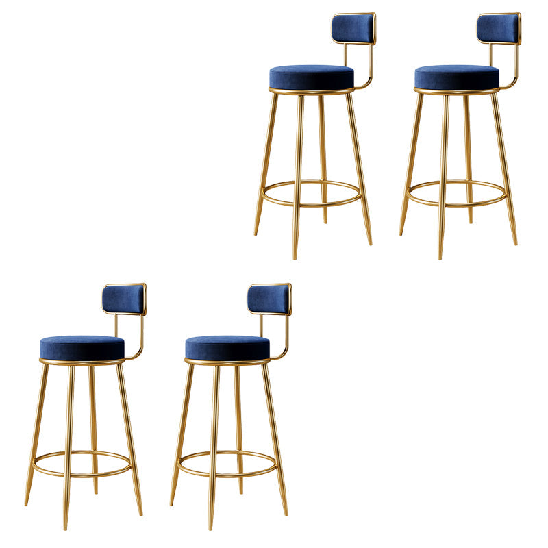 Glam Armless Backrest Counter Stool Iron Counter Stool with Cushion and Pedal Blue 4 Piece Set Clearhalo 'Bar Furniture' 'Bar Stools' 'bar_stools' 'furn' 'furn_bar_stools' 'Furniture' 'Kitchen & Dining Furniture' 6580134
