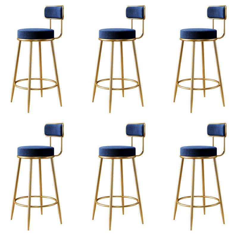 Glam Armless Backrest Counter Stool Iron Counter Stool with Cushion and Pedal Blue 6 Piece Set Clearhalo 'Bar Furniture' 'Bar Stools' 'bar_stools' 'furn' 'furn_bar_stools' 'Furniture' 'Kitchen & Dining Furniture' 6580135