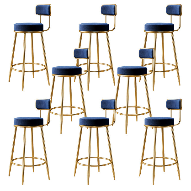 Glam Armless Backrest Counter Stool Iron Counter Stool with Cushion and Pedal Blue 8 Piece Set Clearhalo 'Bar Furniture' 'Bar Stools' 'bar_stools' 'furn' 'furn_bar_stools' 'Furniture' 'Kitchen & Dining Furniture' 6580136
