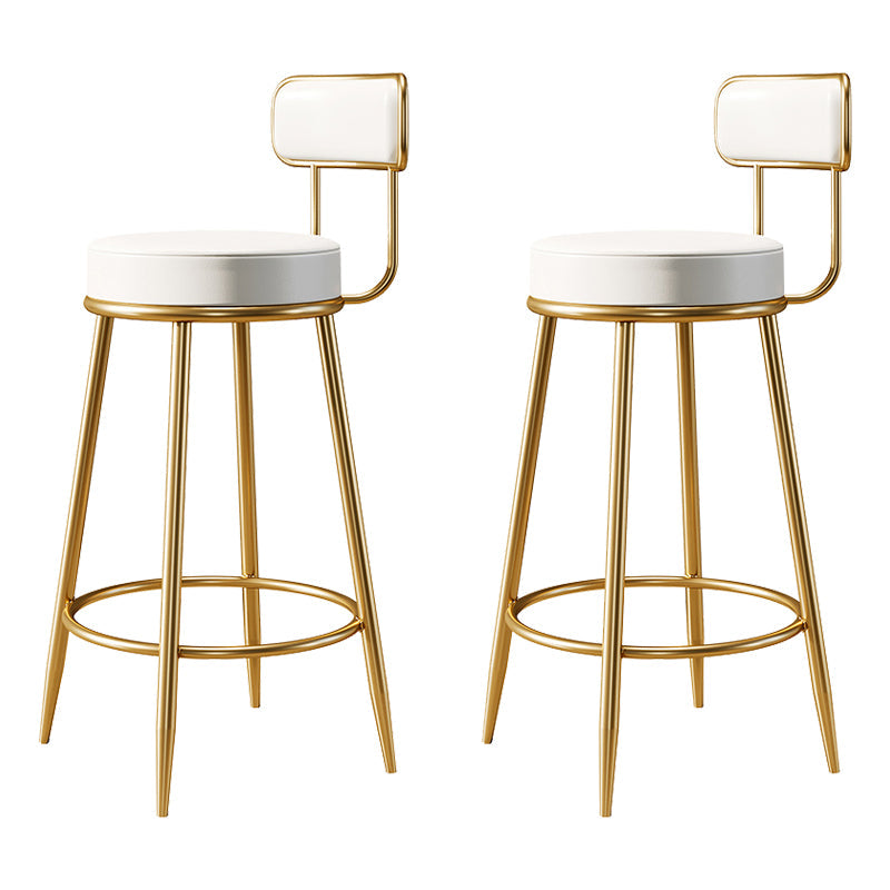 Glam Armless Backrest Counter Stool Iron Counter Stool with Cushion and Pedal Gloss White 2 Piece Set Clearhalo 'Bar Furniture' 'Bar Stools' 'bar_stools' 'furn' 'furn_bar_stools' 'Furniture' 'Kitchen & Dining Furniture' 6580138