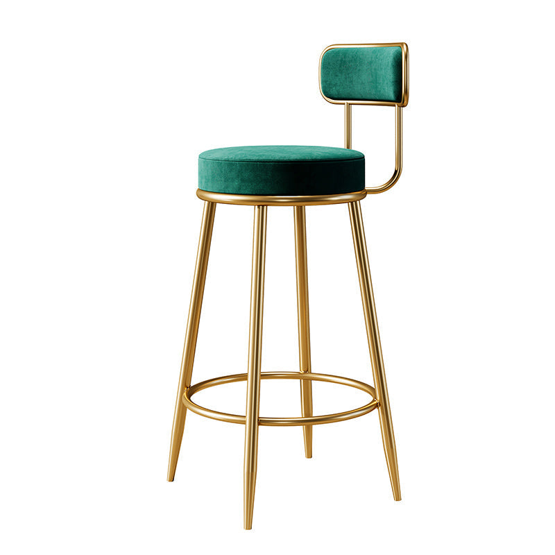 Glam Armless Backrest Counter Stool Iron Counter Stool with Cushion and Pedal Blackish Green 1 Piece Clearhalo 'Bar Furniture' 'Bar Stools' 'bar_stools' 'furn' 'furn_bar_stools' 'Furniture' 'Kitchen & Dining Furniture' 6580142