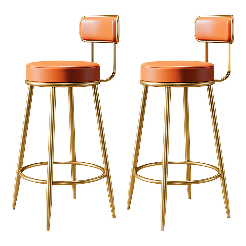 Glam Armless Backrest Counter Stool Iron Counter Stool with Cushion and Pedal Orange 2 Piece Set Clearhalo 'Bar Furniture' 'Bar Stools' 'bar_stools' 'furn' 'furn_bar_stools' 'Furniture' 'Kitchen & Dining Furniture' 6580147