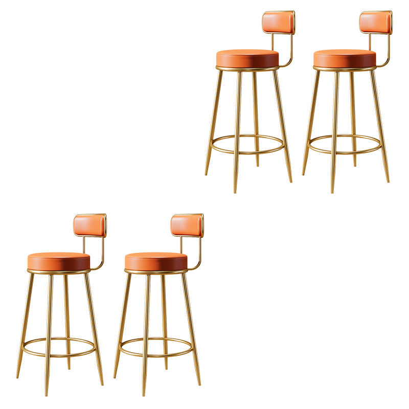 Glam Armless Backrest Counter Stool Iron Counter Stool with Cushion and Pedal Orange 4 Piece Set Clearhalo 'Bar Furniture' 'Bar Stools' 'bar_stools' 'furn' 'furn_bar_stools' 'Furniture' 'Kitchen & Dining Furniture' 6580148