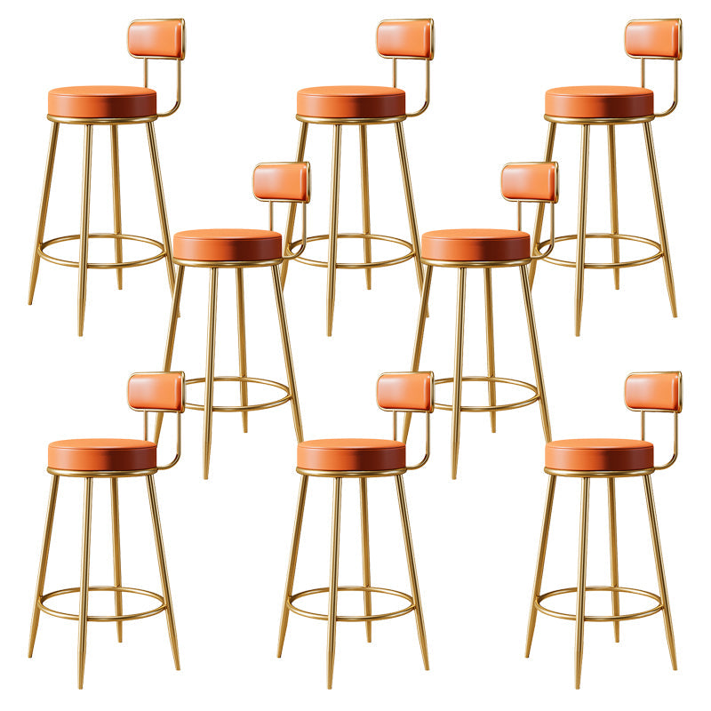 Glam Armless Backrest Counter Stool Iron Counter Stool with Cushion and Pedal Orange 8 Piece Set Clearhalo 'Bar Furniture' 'Bar Stools' 'bar_stools' 'furn' 'furn_bar_stools' 'Furniture' 'Kitchen & Dining Furniture' 6580150