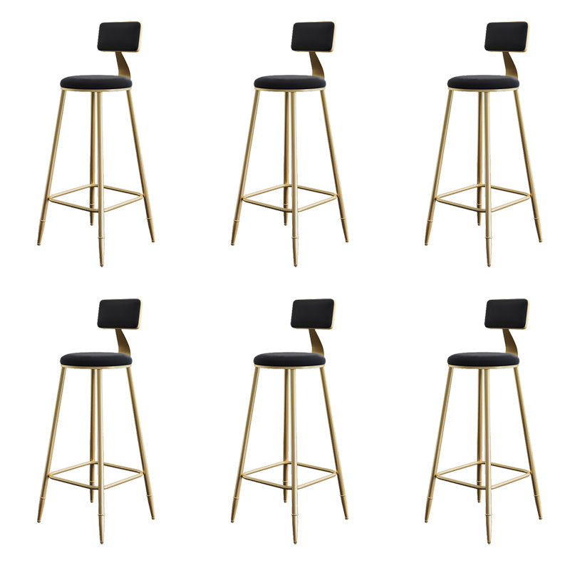Glam Armless Backrest Counter Stool Iron Bar Stool with Velvet Cushion for Cafe