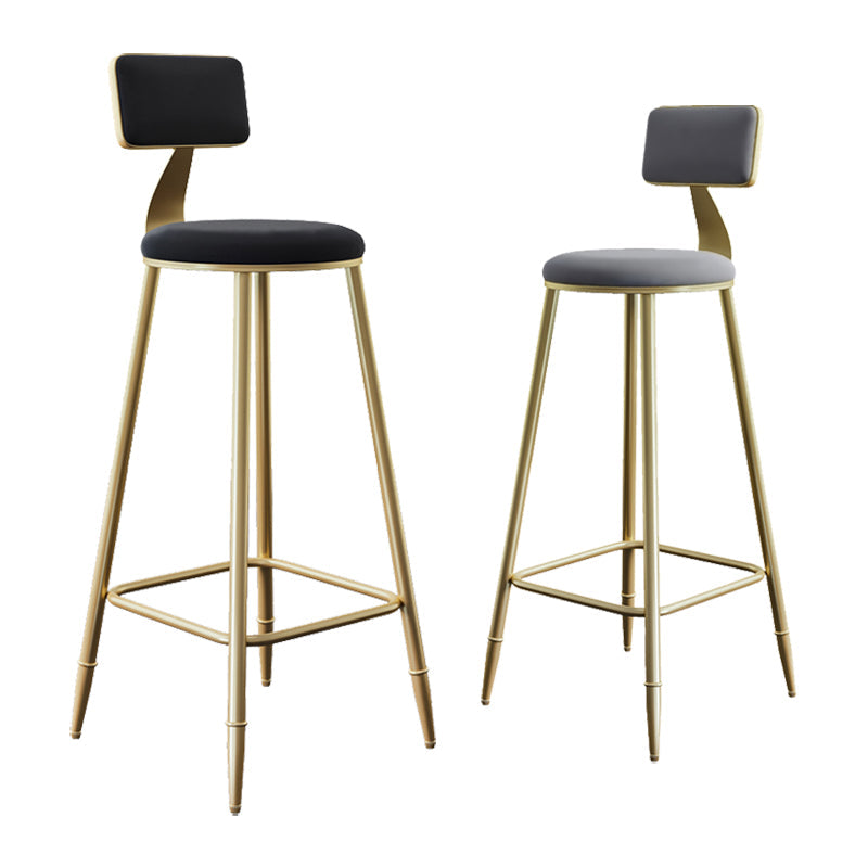 Glam Armless Backrest Counter Stool Iron Bar Stool with Velvet Cushion for Cafe