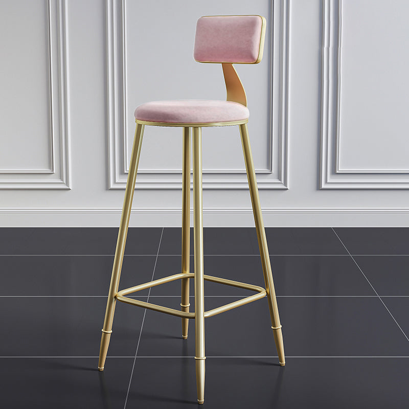 Glam Armless Backrest Counter Stool Iron Bar Stool with Velvet Cushion for Cafe