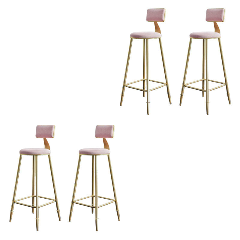 Glam Armless Backrest Counter Stool Iron Bar Stool with Velvet Cushion for Cafe