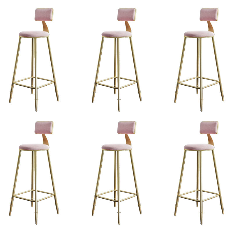 Glam Armless Backrest Counter Stool Iron Bar Stool with Velvet Cushion for Cafe