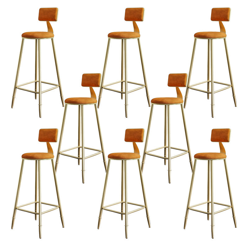 Glam Armless Backrest Counter Stool Iron Bar Stool with Velvet Cushion for Cafe
