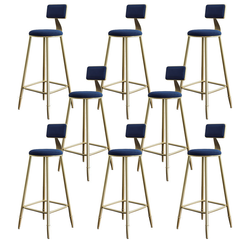 Glam Armless Backrest Counter Stool Iron Bar Stool with Velvet Cushion for Cafe