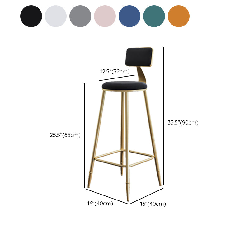 Glam Armless Backrest Counter Stool Iron Bar Stool with Velvet Cushion for Cafe