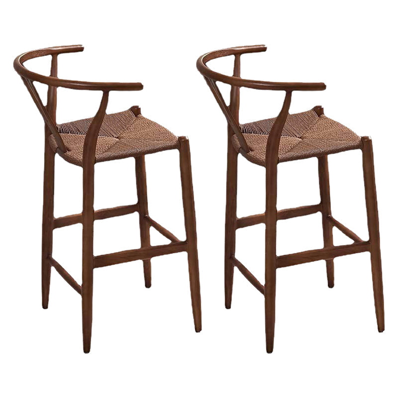 Industrial Low Back Dining Stool Solid Wood Bar Stool with Footrest Wicker Rattan 2 Piece Set Clearhalo 'Bar Furniture' 'Bar Stools' 'bar_stools' 'furn' 'furn_bar_stools' 'Furniture' 'Kitchen & Dining Furniture' 6580348