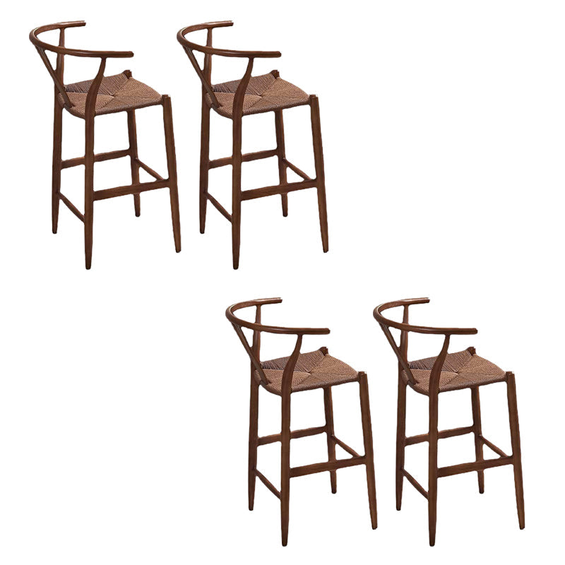 Industrial Low Back Dining Stool Solid Wood Bar Stool with Footrest Wicker Rattan 4 Piece Set Clearhalo 'Bar Furniture' 'Bar Stools' 'bar_stools' 'furn' 'furn_bar_stools' 'Furniture' 'Kitchen & Dining Furniture' 6580350