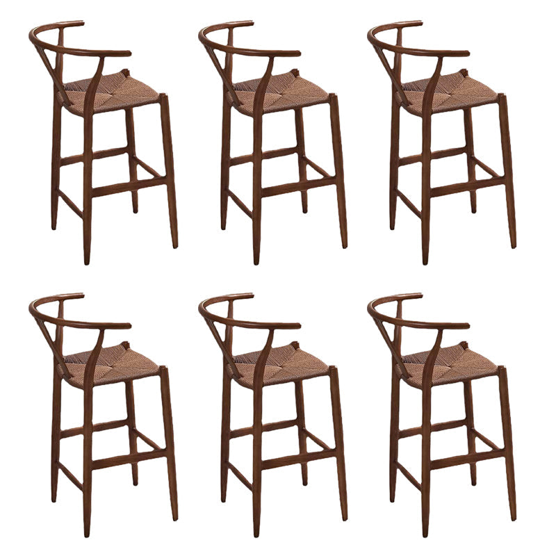 Industrial Low Back Dining Stool Solid Wood Bar Stool with Footrest Wicker Rattan 6 Piece Set Clearhalo 'Bar Furniture' 'Bar Stools' 'bar_stools' 'furn' 'furn_bar_stools' 'Furniture' 'Kitchen & Dining Furniture' 6580351