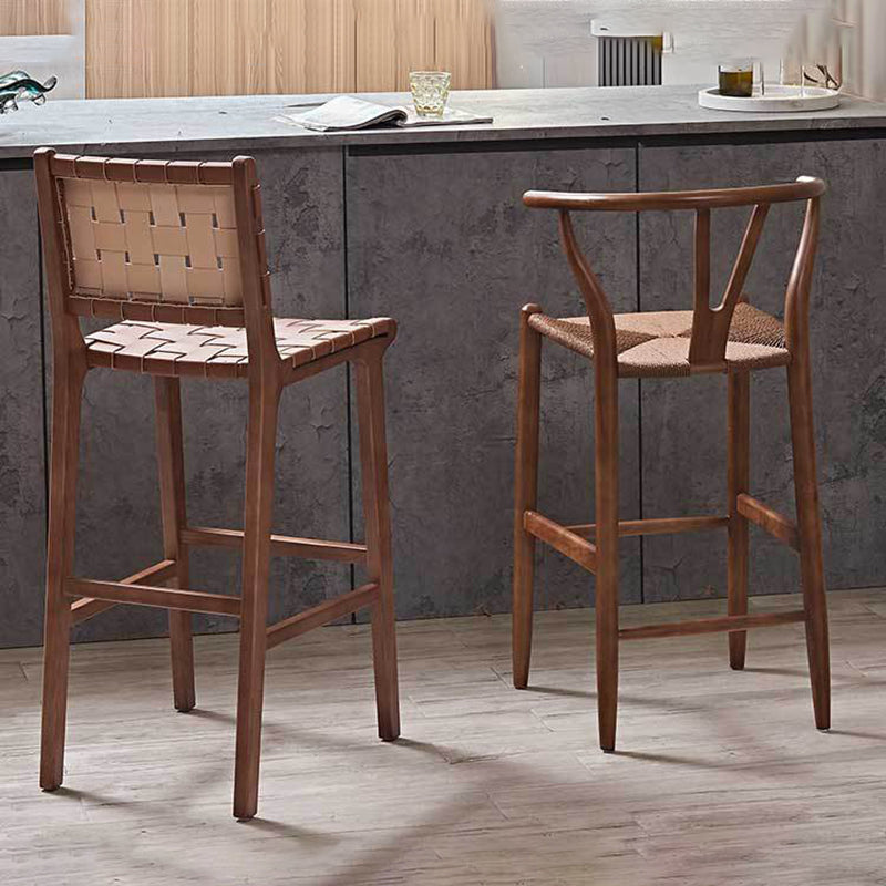 Industrial Low Back Dining Stool Solid Wood Bar Stool with Footrest Clearhalo 'Bar Furniture' 'Bar Stools' 'bar_stools' 'furn' 'furn_bar_stools' 'Furniture' 'Kitchen & Dining Furniture' 6580352