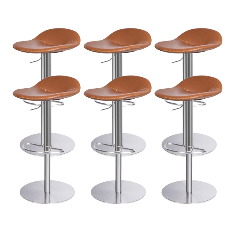 Leather Bar Stool Backless Counter Stool for Bristol with Swivel Silver Brown 6 Piece Set Clearhalo 'Bar Furniture' 'Bar Stools' 'bar_stools' 'furn' 'furn_bar_stools' 'Furniture' 'Kitchen & Dining Furniture' 6580747