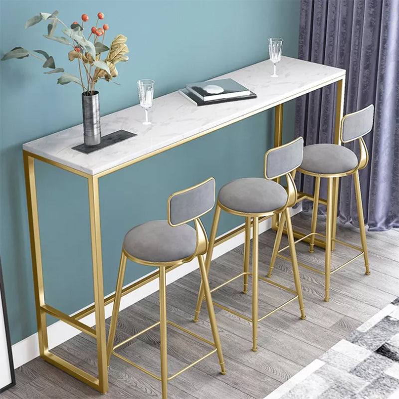 Glam Bar Height Table White Faux Marble Top Bistro Bar Table with Metal Base 70.9"L x 15.7"W x 41.3"H Without Chairs Clearhalo 'Bar Furniture' 'Bar Tables' 'bar_tables' 'furn' 'furn_bar_tables' 'Furniture' 'Kitchen & Dining Furniture' 6580850