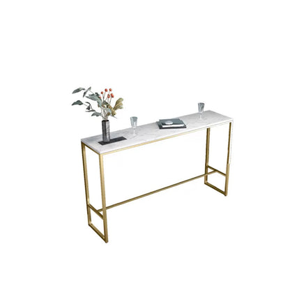 Glam Bar Height Table White Faux Marble Top Bistro Bar Table with Metal Base Without Chairs Clearhalo 'Bar Furniture' 'Bar Tables' 'bar_tables' 'furn' 'furn_bar_tables' 'Furniture' 'Kitchen & Dining Furniture' 6580853