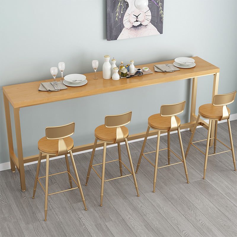 Glam Bar Height Table Solid Wood Top Bistro Bar Table with Gold Base 78.7"L x 15.7"W x 41.3"H Without Chairs Clearhalo 'Bar Furniture' 'Bar Tables' 'bar_tables' 'furn' 'furn_bar_tables' 'Furniture' 'Kitchen & Dining Furniture' 6580868