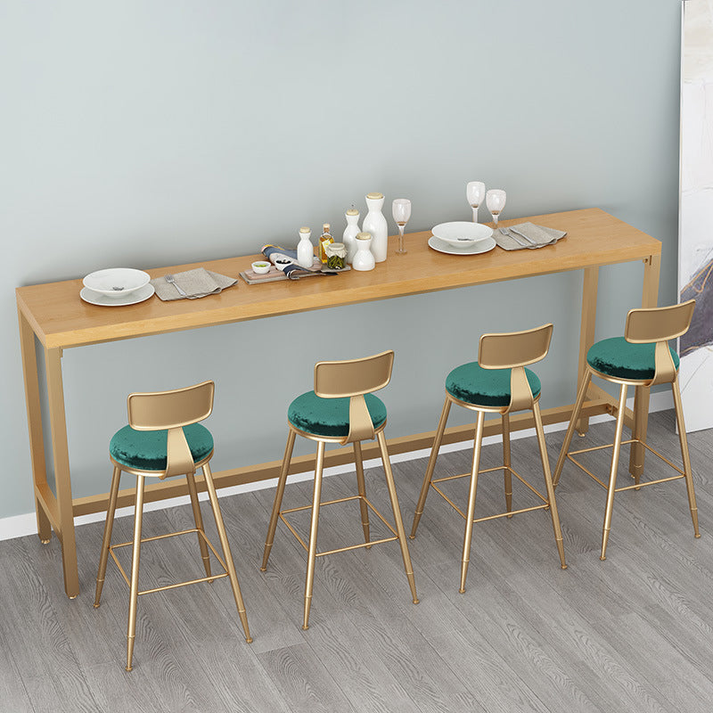 Glam Bar Height Table Solid Wood Top Bistro Bar Table with Gold Base 86.6"L x 15.7"W x 41.3"H Without Chairs Clearhalo 'Bar Furniture' 'Bar Tables' 'bar_tables' 'furn' 'furn_bar_tables' 'Furniture' 'Kitchen & Dining Furniture' 6580869