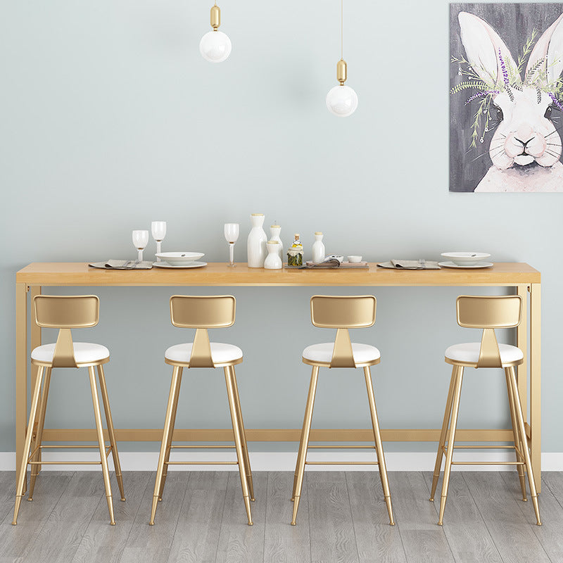 Glam Bar Height Table Solid Wood Top Bistro Bar Table with Gold Base 94.5"L x 15.7"W x 41.3"H Without Chairs Clearhalo 'Bar Furniture' 'Bar Tables' 'bar_tables' 'furn' 'furn_bar_tables' 'Furniture' 'Kitchen & Dining Furniture' 6580870
