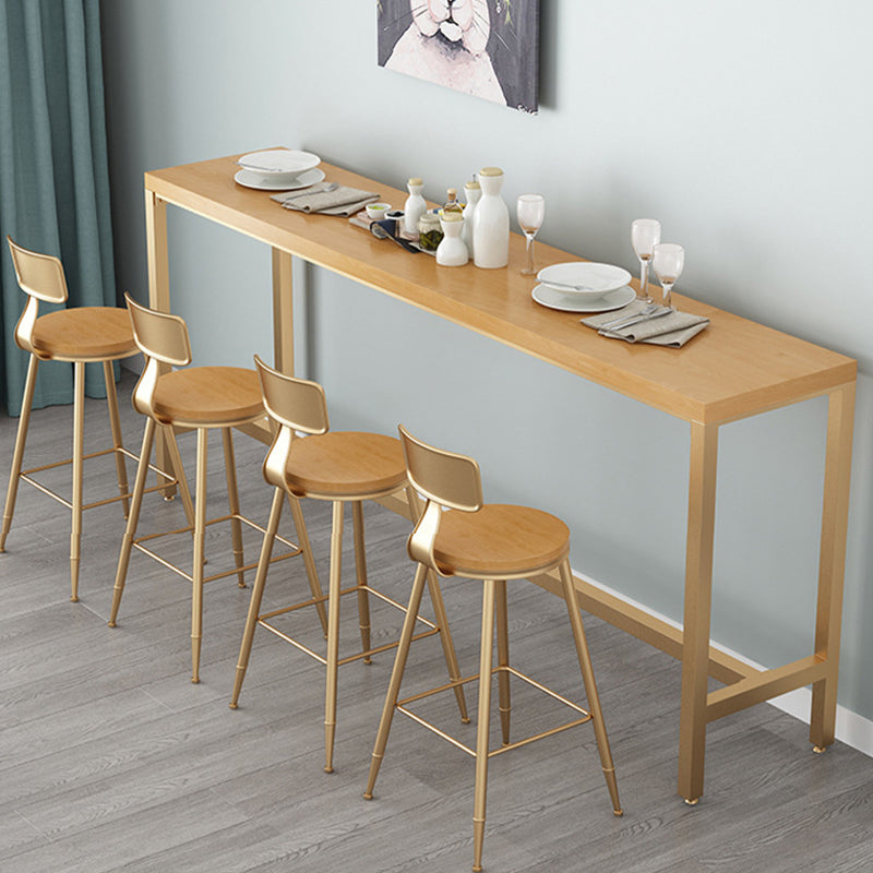 Glam Bar Height Table Solid Wood Top Bistro Bar Table with Gold Base 70.9"L x 15.7"W x 41.3"H Without Chairs Clearhalo 'Bar Furniture' 'Bar Tables' 'bar_tables' 'furn' 'furn_bar_tables' 'Furniture' 'Kitchen & Dining Furniture' 6580871