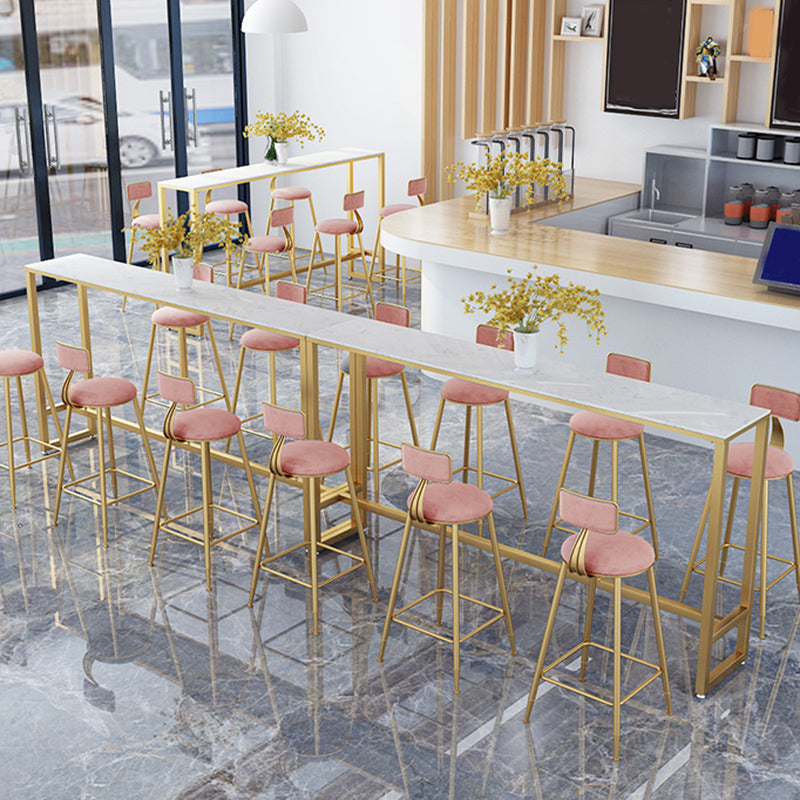 Mesa rectangular blanca con altura de barra, estilo glamuroso, mesa de bar de bistró con base de caballete