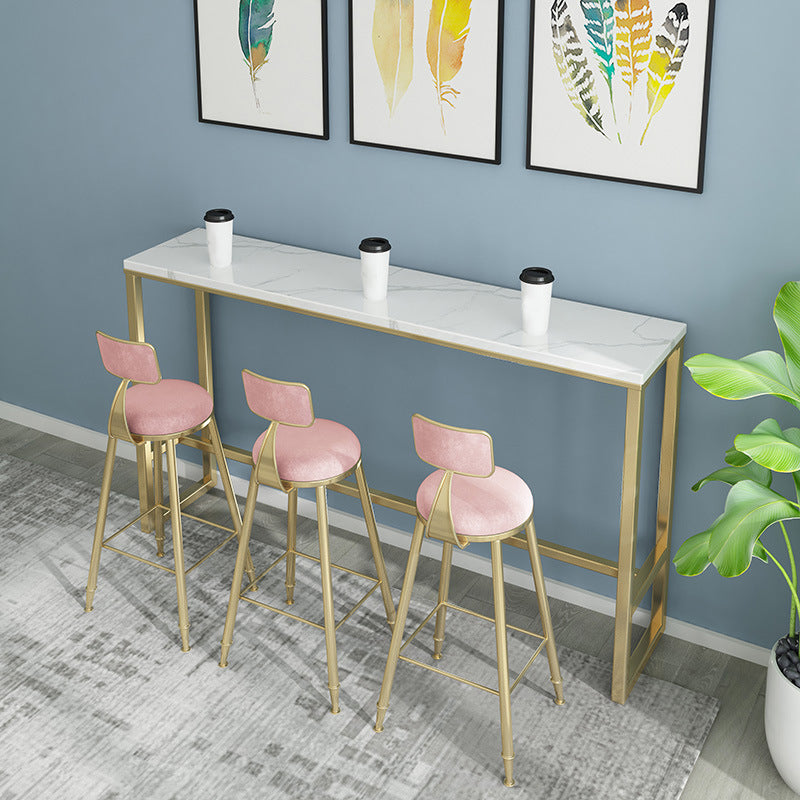 White Faux Marble Table Modern Style Bistro Table with Gold Base 86.6"L x 15.7"W x 41.3"H Without Chairs Clearhalo 'Bar Furniture' 'Bar Tables' 'bar_tables' 'furn' 'furn_bar_tables' 'Furniture' 'Kitchen & Dining Furniture' 6580980