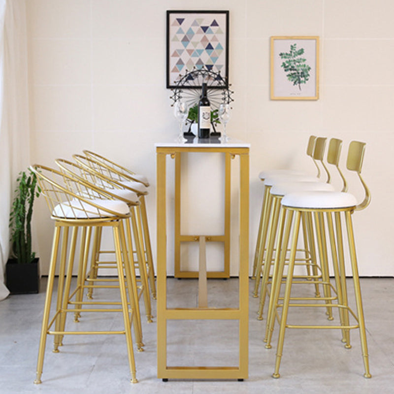 Rectangular Bar Height Table Gold Legs and Metal Base Bar Table for Patio Use 63"L x 15.7"W x 41.3"H Faux Marble Without Chairs Clearhalo 'Bar Furniture' 'Bar Tables' 'bar_tables' 'furn' 'furn_bar_tables' 'Furniture' 'Kitchen & Dining Furniture' 6581050