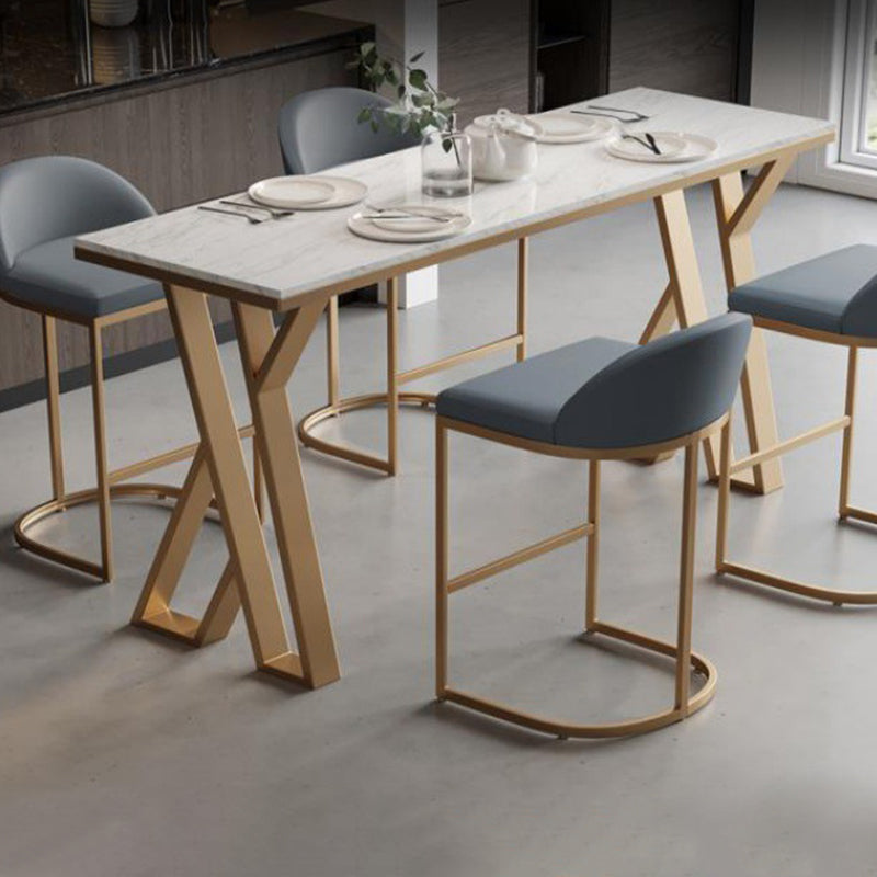 Rectangle Metal Base Bar Table Glam Sintered Stone Top Bistro Bar Table 63"L x 17.7"W x 41.3"H Without Chairs Clearhalo 'Bar Furniture' 'Bar Tables' 'bar_tables' 'furn' 'furn_bar_tables' 'Furniture' 'Kitchen & Dining Furniture' 6581199