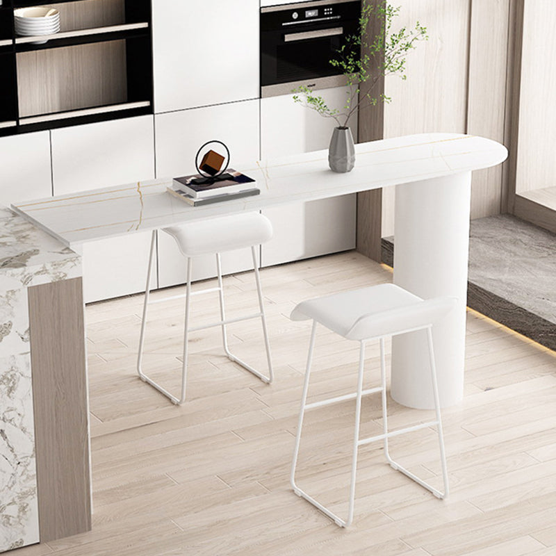 Sintered Stone Bistro Bar Table Double Pedestal Bar Table for Kitchen 78.7"L x 19.7"W x 41.3"H White Without Chairs Clearhalo 'Bar Furniture' 'Bar Tables' 'bar_tables' 'furn' 'furn_bar_tables' 'Furniture' 'Kitchen & Dining Furniture' 6581233