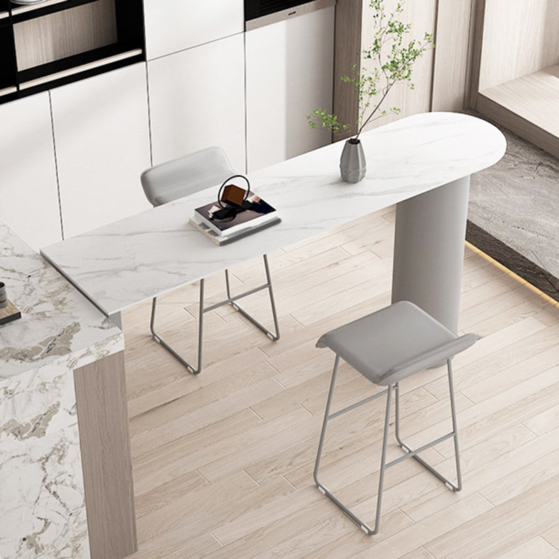 Sintered Stone Bistro Bar Table Double Pedestal Bar Table for Kitchen White-Gray Without Chairs Clearhalo 'Bar Furniture' 'Bar Tables' 'bar_tables' 'furn' 'furn_bar_tables' 'Furniture' 'Kitchen & Dining Furniture' 6581235