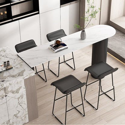 Sintered Stone Bistro Bar Table Double Pedestal Bar Table for Kitchen White-Black Without Chairs Clearhalo 'Bar Furniture' 'Bar Tables' 'bar_tables' 'furn' 'furn_bar_tables' 'Furniture' 'Kitchen & Dining Furniture' 6581242