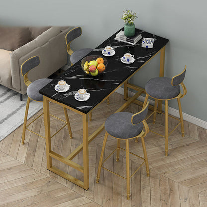 Bistro-Bartisch mit Holzplatte, rechteckiger Bartisch mit goldfarbener Basis für zu Hause