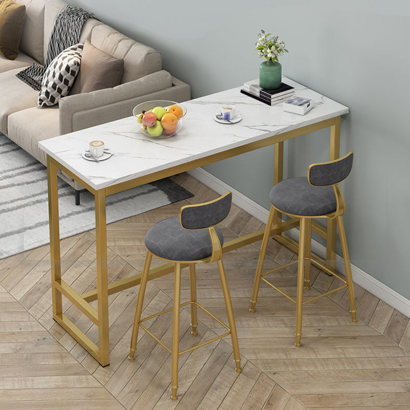 Bistro-Bartisch mit Holzplatte, rechteckiger Bartisch mit goldfarbener Basis für zu Hause