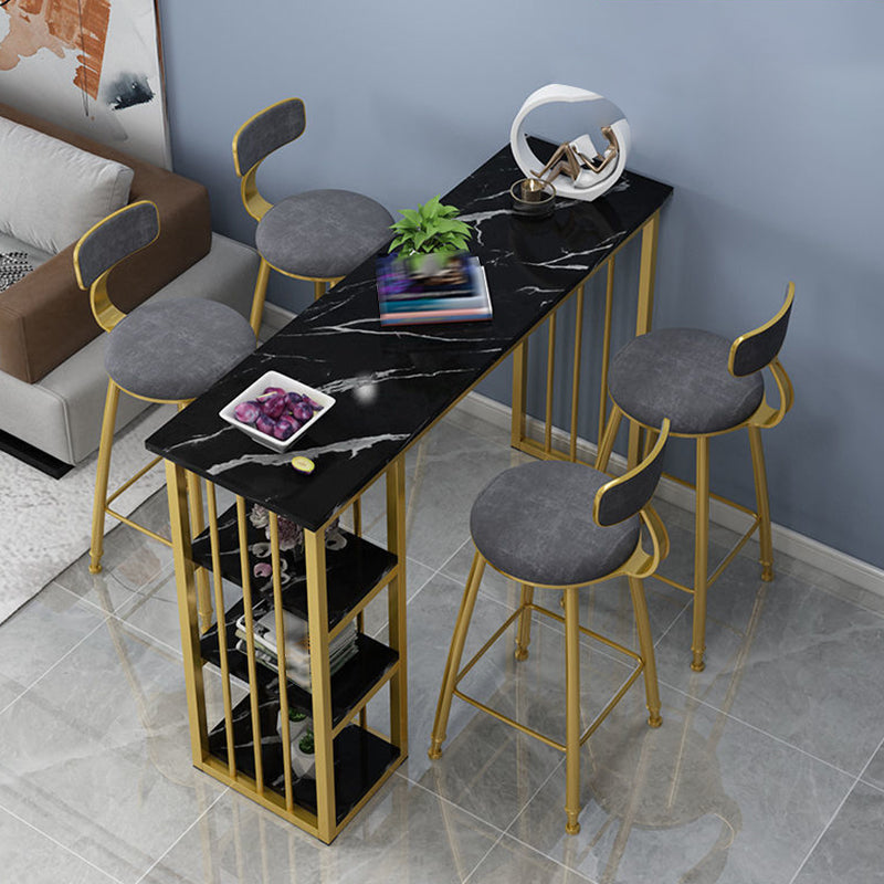 Bistro-Bartisch mit Holzplatte, rechteckiger Bartisch mit goldfarbener Basis für zu Hause