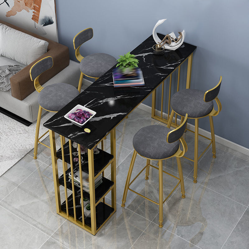 Bistro-Bartisch mit Holzplatte, rechteckiger Bartisch mit goldfarbener Basis für zu Hause