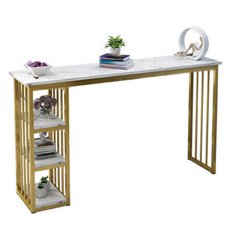 Bistro-Bartisch mit Holzplatte, rechteckiger Bartisch mit goldfarbener Basis für zu Hause