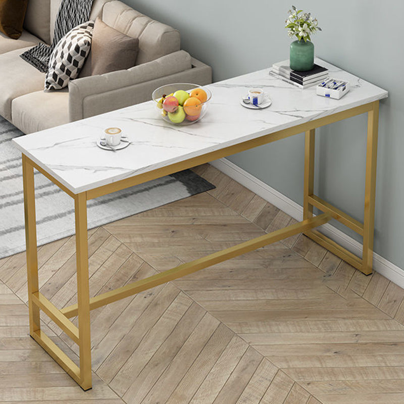 Bistro-Bartisch mit Holzplatte, rechteckiger Bartisch mit goldfarbener Basis für zu Hause