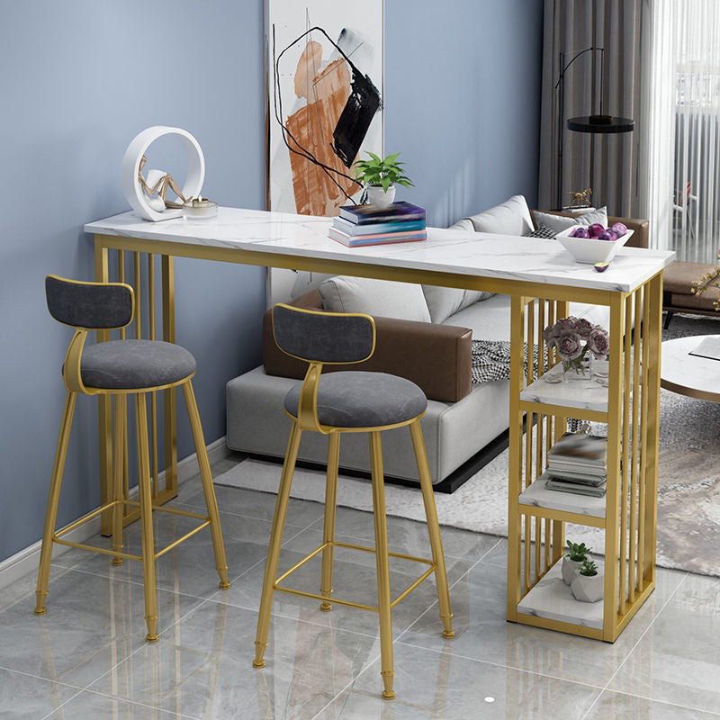 Bistro-Bartisch mit Holzplatte, rechteckiger Bartisch mit goldfarbener Basis für zu Hause