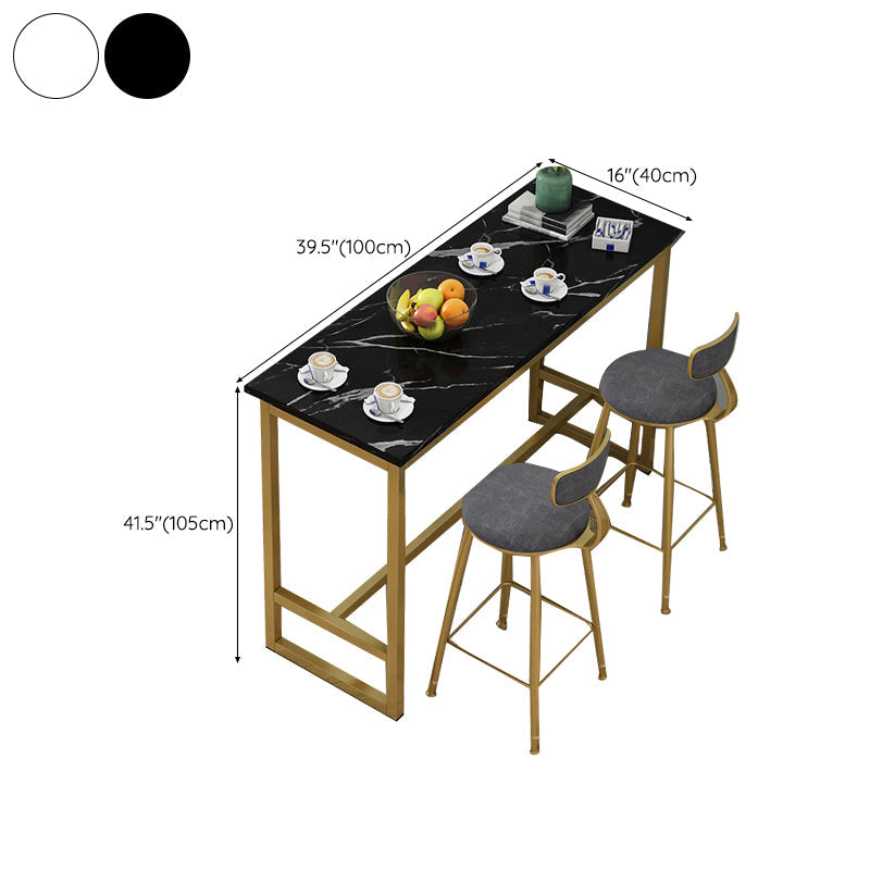 Bistro-Bartisch mit Holzplatte, rechteckiger Bartisch mit goldfarbener Basis für zu Hause